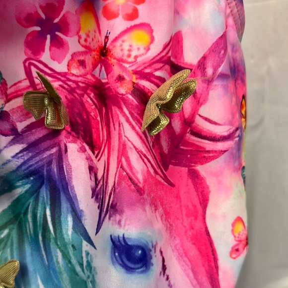 Wonder Nation Bright Pink Unicorn Tankini 2 piece Swimsuit with Butterfly Detail - Picture 3 of 7